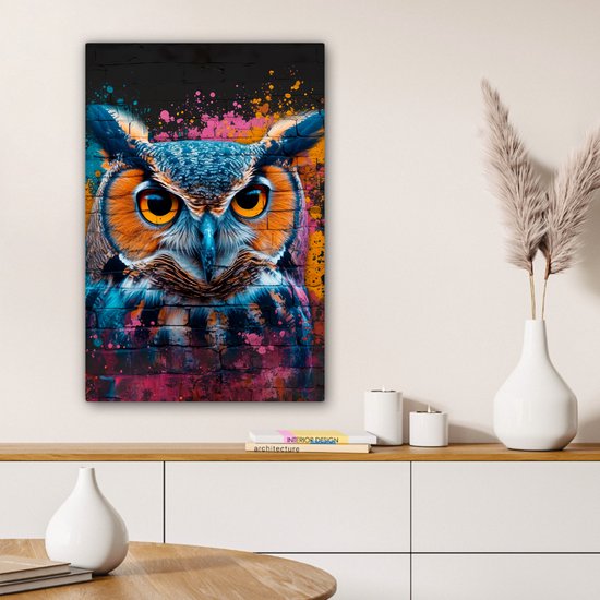 Peinture sur toile 60x90 cm - Hibou - Vogel - Coloré - Graffiti - Art - Décoration murale chambre - Décoration murale salon - Décoration intérieure - Peintures