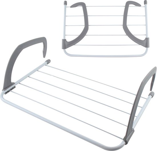 Wasrek / Droogrek voor aan Verwarming / Bad / Deur - 51 cm - Wasrekken - Wassen/kleding drogen - Droogrekken - Waslijnen - Grijs
