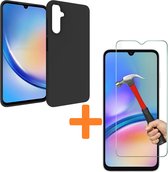 Silicone hoesje zwart met 2 Pack Tempered glas Screen Protector Geschikt voor: Samsung Galaxy A05s