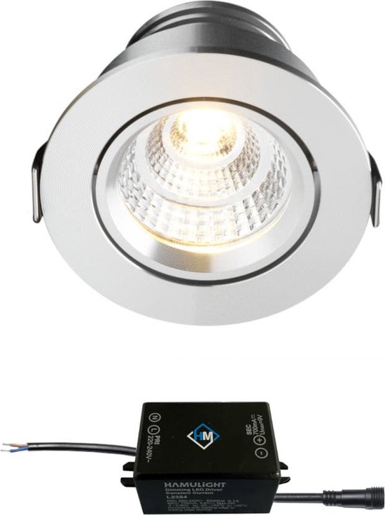 Sharp LED inbouwspot Granada - 4W / rond / dimbaar / kantelbaar / 230V / IP54 / downlights / plafondspots / spotjes / inbouwspots / badkamer / woonkamer / keuken / spotlight / warmwit
