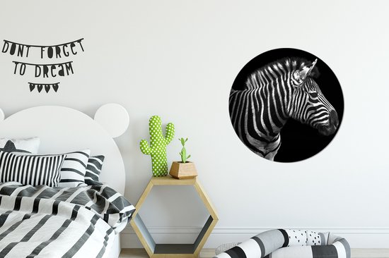 WallCircle - Muurstickers - Behangcirkel - Zebra - Zwart - Wit - Portret - Dieren - 80x80 cm - Muurcirkel - Zelfklevend - Ronde Behangsticker