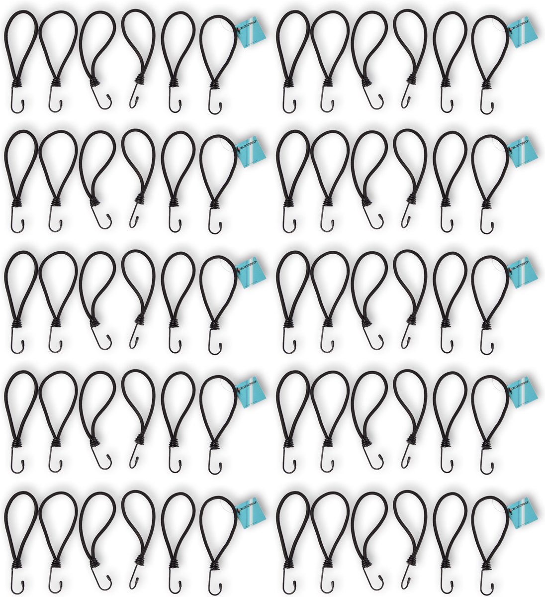 Voordelpak: Set van 10 Mini Snelbinders met Haak | 6 Stuks in elke Set | Goedkope Tentspanner | Zwart Spinhaak 20cm Length