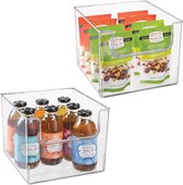 Set van 2 voedselbewaardozen - keukenrek met open voorkant voor koelkast, kast of vriezer - koelkastdoos van BPA-vrij plastic - transparant