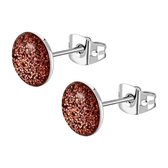 Aramat jewels ® - Ronde glitter oorbellen licht rood staal 8mm