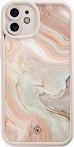Casimoda® hoesje - Geschikt voor iPhone 11 - Marmer Waves - Effen telefoonhoesje met lensbescherming - TPU - Backcover - Bruin/beige