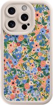 Casimoda® hoesje - Geschikt voor iPhone 15 Pro - Floral Garden - Effen telefoonhoesje met lensbescherming - TPU - Backcover - Blauw