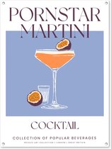 Tuinposter 90x120 cm - Cocktail - Pornstar Martini - Vintage - Blauw - Tuindecoratie voor buiten - Schutting decoratie - Tuin - Beach bar accessoires - Tuindoek - Buitenposter