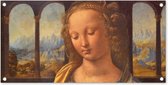 Tuinposter Madonna met de anjer - Leonardo da Vinci - 80x40 cm - Wanddecoratie Buiten - Tuinposter - Tuindoek - Schuttingposter - Tuinschilderij