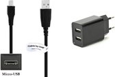 OneOne 2.1A lader + 1,8m Micro USB kabel. Oplader adapter met 2 poorten en oplaadkabel geschikt voor o.a. Samsung Galaxy On7 Pro, On8, S i9000, S Plus, Ace, Champ, Chat, Corby, Mega, Metro, Grand, Instinct, Omnia, Fame
