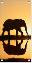 Tuinposter Silhouet van een olifant bij zonsondergang - 30x60 cm - Tuindoek - Buitenposter