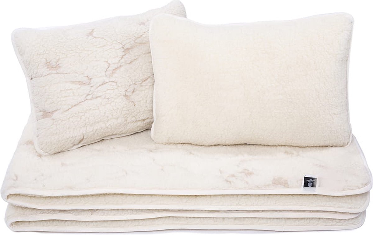 OnceDoce® Deken 100% Wol - Dubbelzijdig - Puur Australische Merino & Kameel Blend TUNDRA – Beige Wit Premium Wollen Deken OnceDoce® 2 x 450 g/m² - Warm Ademend Zacht – Woolmark ® Keurmerk - Wasbaar – 200x200cm