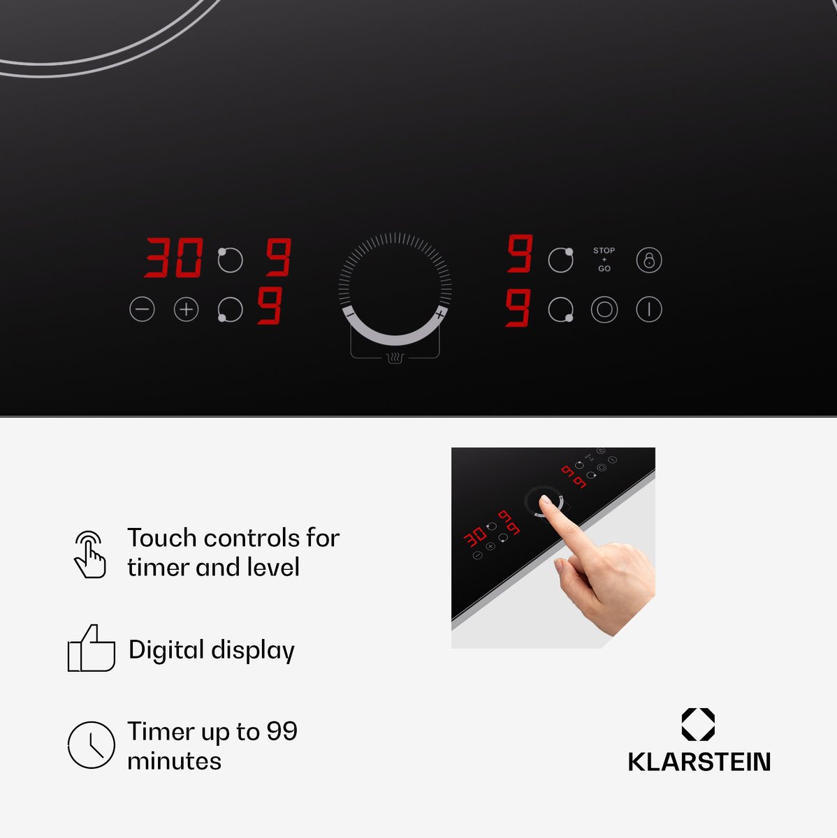 Klarstein Inductiekookplaat 4 Zones, 6500 W Inductiekookplaat met 4 Kookzones, Snelle Inbouw Inductiekookplaat, Kookplaat met Touchbediening & Oververhittingsbeveiliging, Efficiënte Inbouwkookplaat 90 cm - Kookveld - 6400W - voor Keuken