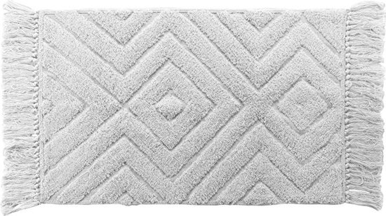 Badmat Katoen Boho Squares Franjes – Beige/Wit – 50 x 80 CM