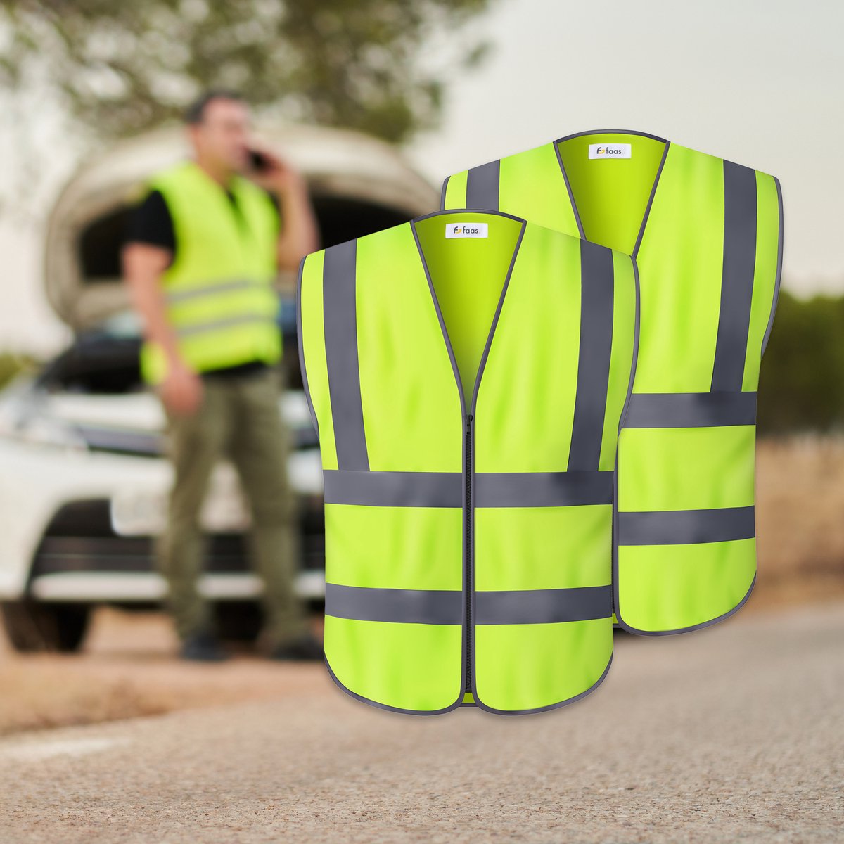 Auto Veiligheidsset - 4-delig - Auto Accessoires - Reddingsdeken - Nooddeken - Veiligheidshesje - Verplicht in Vakantielanden - Gevarendriehoek - Faas – foto 3
