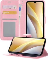 Hoesje Geschikt voor Samsung A15 Hoesje Book Case Hoes Wallet Cover - Hoes Geschikt voor Samsung Galaxy A15 Hoesje Bookcase Hoes - Lichtroze