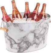 Metalen Flessenkoeler met Handgrepen - Decoratieve Drankbak voor Wijn, Bier, Champagne en Frisdranken - Wit en Grijs