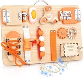 Houten Busy Bord voor Peuters - Activiteitenbord Speelgoed - Montessori Speelgoed 1 2 3 Jaar Oud - Zintuiglijk Peuter Reisspeelgoed voor Vliegtuig/Auto