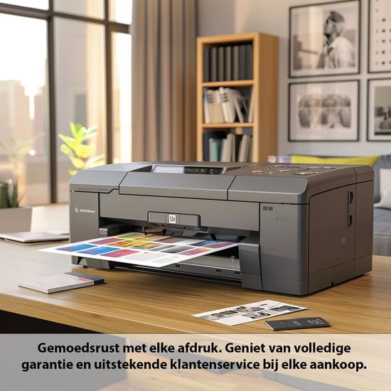 Imprimante grise avec un document coloré qui en sort. Tranquillité d'esprit avec chaque impression. Profitez d'une garantie complète et d'un excellent service client à chaque achat.