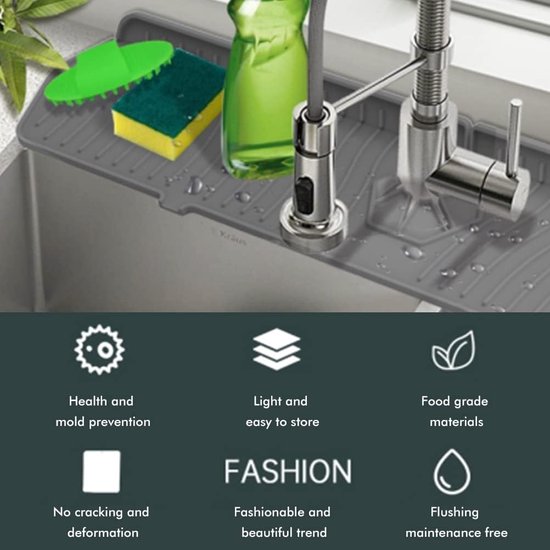 Giantree Siliconen kraanmat, keukenspoelbak, spatbescherming, watervanger, mat voor keuken en badkamer, watervanger, mat voor keuken, badkamer, werkblad bescherming (lichtgrijs