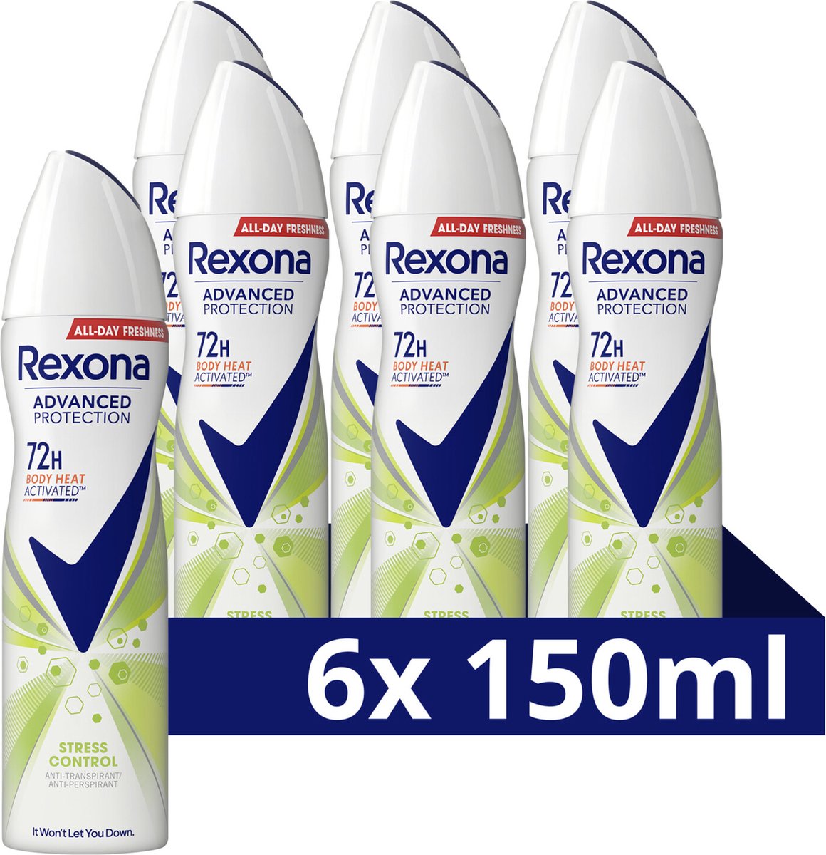 Goedkoopste Rexona Advanced Protection Anti-Transpirant Spray - Stress Control - met Body Heat Activated Technologie - 6 x 150 ml