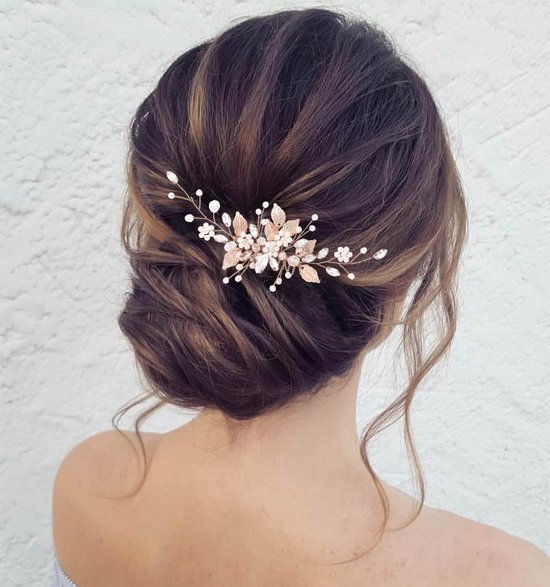 Foto: Haarspeld bruiloft haar kammen bloem parel hoofdtooi bruids kristal blad haaraccessoires voor vrouwen en meisjes rose goud 