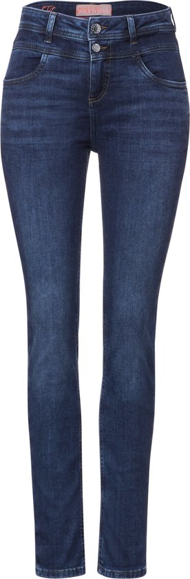 Street One Style QR Jane - high waist - Dames Jeans - mid indigo random wash