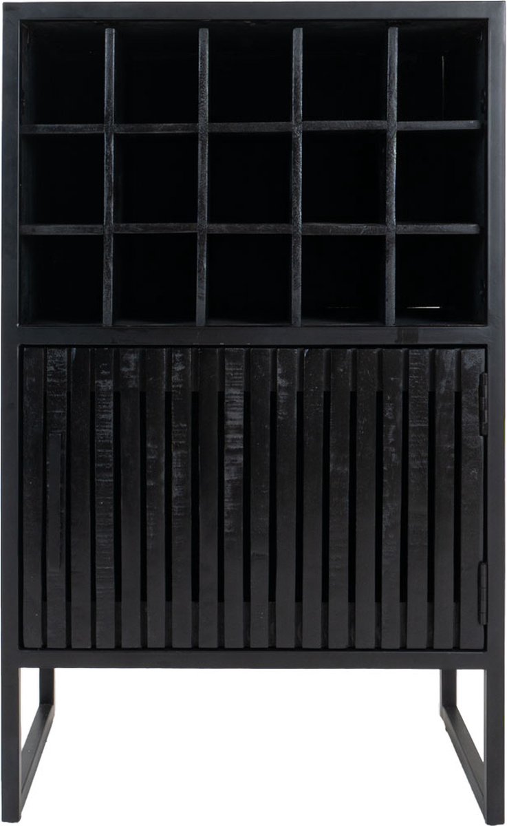Home67 Wijnkast Loek 90 x 55 cm - Zwart Mangohout - Industrieel