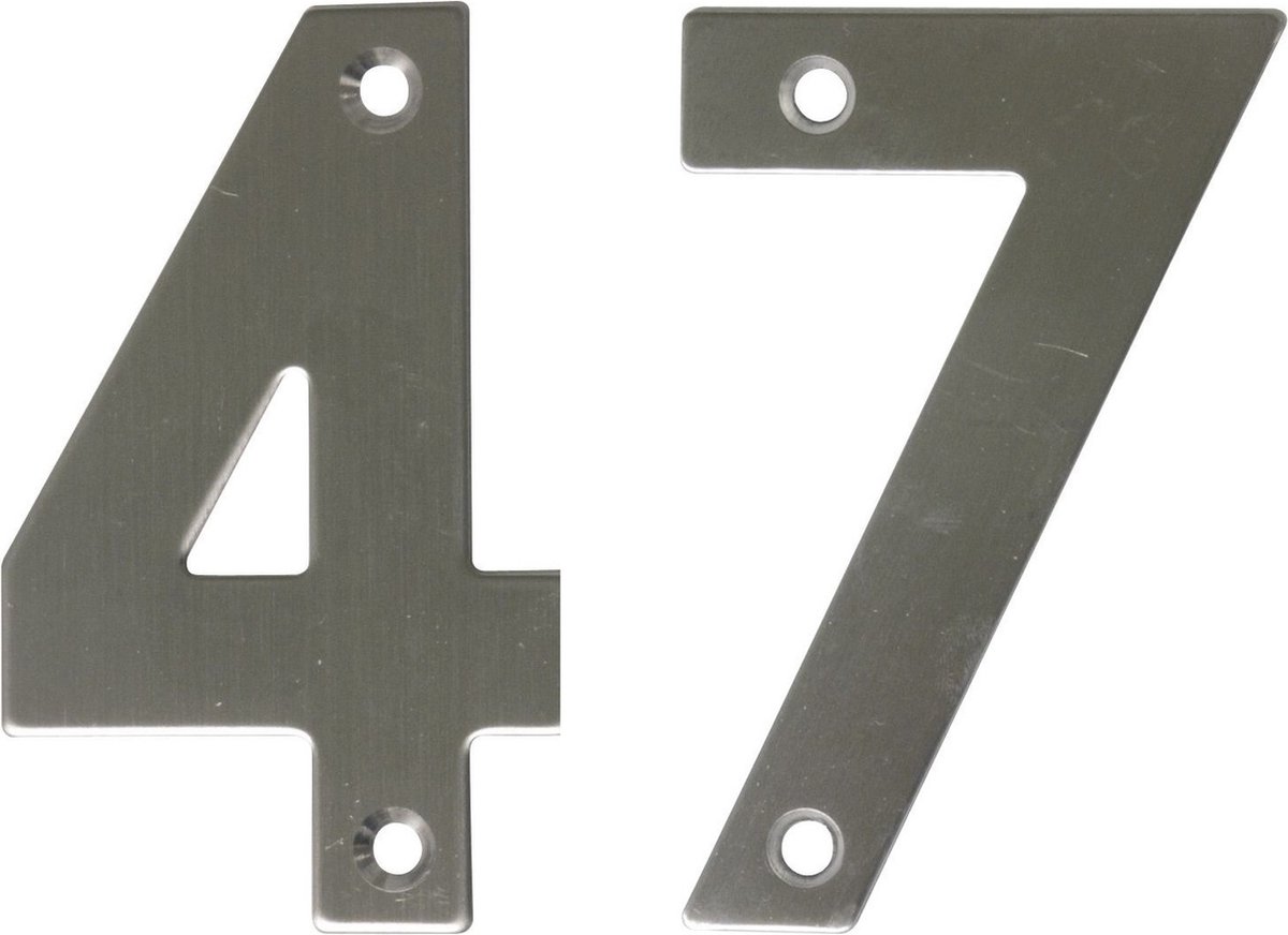 AMIG Huisnummer 47 - massief Inox RVS - 10cm - incl. bijpassende schroeven - zilver