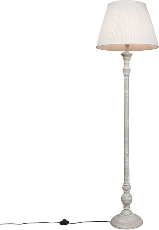 QAZQA Classico - Retro Dimbare LED Smart Vloerlamp | Staande Lamp met kap incl. wifi met Dimmer - 1 lichts - H 160 cm - Crème - Woonkamer | Slaapkamer | Keuken