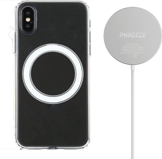 Draadloze Oplader + Transparant Siliconen Hoesje met Magneet - Magnetisch Hoesje - Geschikt voor iPhone Xs Max