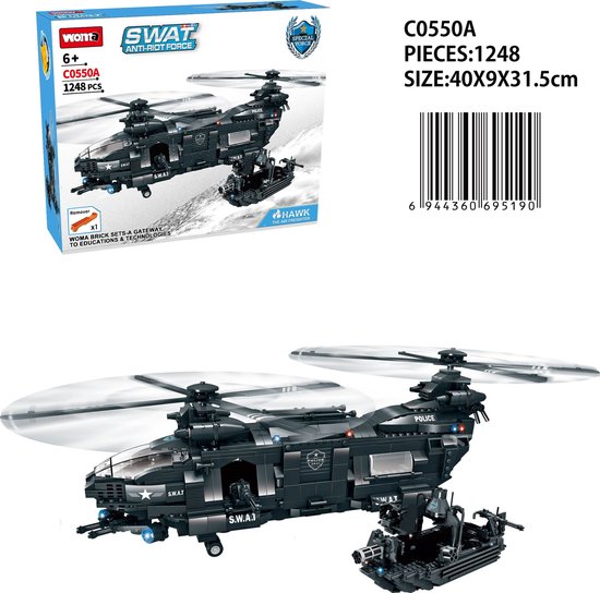 WOMA SWAT Anti-Riot Force - Helikopter - Bouwpakket - Bouwblokken - Bouwset - 3D puzzel - Mini blokjes - Compatibel met Lego bouwstenen - 1248 Stuks
