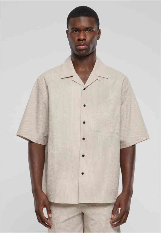 Urban Classics - Relaxed Seersucker Short Sleeve Overhemd - S - Grijs