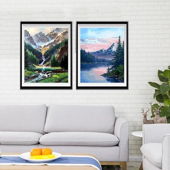 Lxmsja 4-delig landschap schilderen op nummers voor volwassenen, beginners met frame, schilderen op nummers aan zee voor volwassenen op canvas, doe -het-zelf acryl strand schilderij kit kunst en