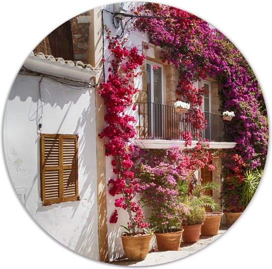 Label2X - Muurcirkel ibiza street - Ø 120 cm - Forex - Multicolor - Wandcirkel - Rond Schilderij - Muurdecoratie Cirkel - Wandecoratie rond - Decoratie voor woonkamer of slaapkamer