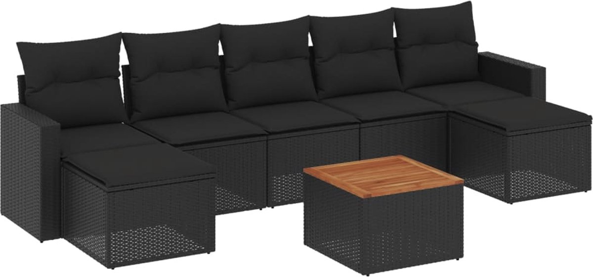 vidaXL 8-delige - Loungeset - met - kussens - poly - rattan - zwart