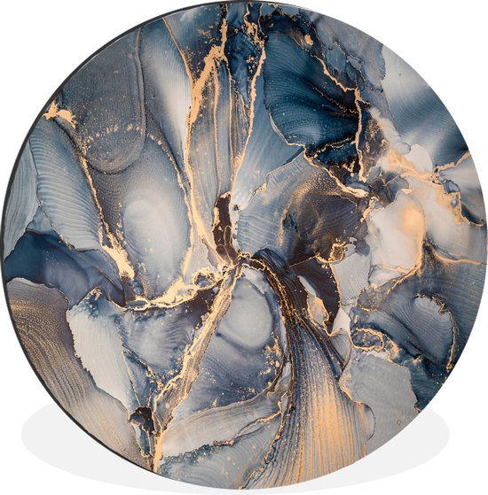 WallCircle - Wandcirkel - Muurcirkel - Marmer - Grijs - Blauw - Luxe - Goud - Aluminium - Dibond - ⌀ 30 cm - Binnen en Buiten