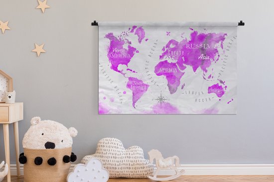 Tapisserie - Tapisserie - Wereldkaart - Rose - Peinture à l'huile - 150x100 cm - Tapisserie