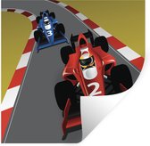 Muurstickers - Sticker Folie - Illustratie van twee race auto's op een baan - 80x80 cm - Plakfolie - Muurstickers Kinderkamer - Zelfklevend Behang - Zelfklevend behangpapier - Stickerfolie