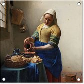 Tuinposters Het melkmeisje - Schilderij van Johannes Vermeer - 50x50 cm - Tuindoek - Buitenposter