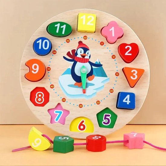 leerklok voor kinderen - Makkelijk leren klokkijken - montessori speelgoed - Hout Leerklok - kleurig - Sara Shop