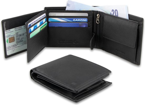 Portefeuille pour homme Garzini en cuir, portefeuille avec protection RFID, modèle de porte-monnaie intemporel avec compartiment à monnaie, compartiment à billets et espace pour 15 cartes