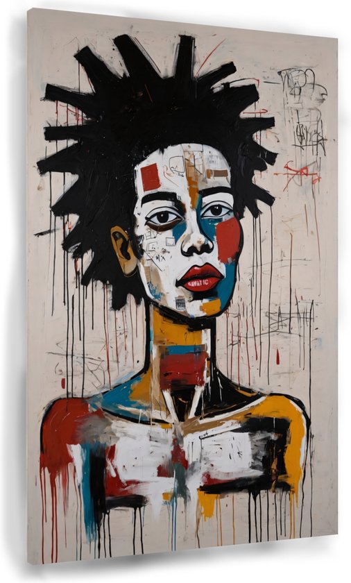 Vrouw Jean-Michel Basquiat stijl - Vrouw schilderijen canvas - Schilderij Jean-Michel Basquiat - Wanddecoratie industrieel - Schilderijen canvas - Woonkamer accessoires - 50 x 70 cm 18mm