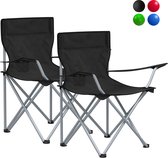 ACAZA - Set van 2 Inklapbare Campingstoelen - Vouwstoel - Strandstoel Opvouwbaar - Klapstoelen voor Buiten - Comfortabel met Armleuningen en Bekerhouders - Stabiel Frame - Draagvermogen 120 kg - Kampeerstoel Zwart