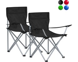 ACAZA - Set van 2 Inklapbare Campingstoelen - Vouwstoel - Strandstoel Opvouwbaar - Klapstoelen voor Buiten - Comfortabel met Armleuningen en Bekerhouders - Stabiel Frame - Draagvermogen 120 kg - Kampeerstoel Zwart