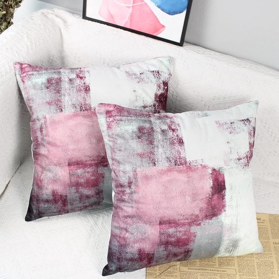 Housse de coussin décorative 50 x 50 cm - Lot de 2 taies d'oreiller en velours - Rose-violet - Style maison de campagne - Esthétique - Coussin décoratif - Coussin câlin - Carré - Coussin de canapé pour l'extérieur - Coussin décoratif