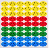 CHPN - Autocollants Smiley - Autocollants - 5 feuilles - 54 Autocollants par feuille - Autocollants Happy - Autocollants scolaires - Smileys - 4 couleurs - Autocollants Happy - Rond - 1,5 CM