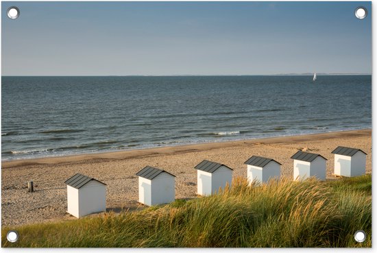 Tuindecoratie Strand aan de Noordzee met huisjes - 60x40 cm - Tuinposter - Tuindoek - Buitenposter