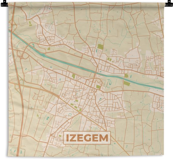 Wandkleed - Wanddoek - België - Kaart - Stadskaart - Plattegrond - Izegem - 90x90 cm - Wandtapijt