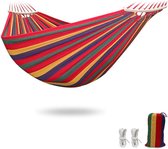 Canvas hangmat, reishangmat, hangmat, 260 x 150 cm, met draagtas, hangmat met regenboogstrepen tot 300 kg draagvermogen, outdoor camping hangmat voor terras, balkon