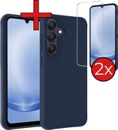 Hoesje Geschikt voor Samsung A25 Hoesje Siliconen Case Hoes Met 2x Screenprotector - Hoes Geschikt voor Samsung Galaxy A25 Hoes Cover Case - Donkerblauw